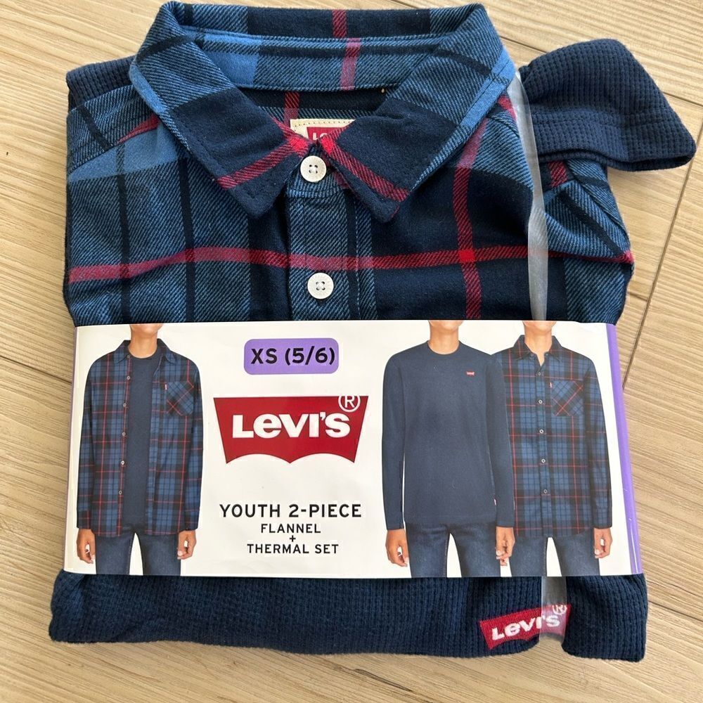 Levi's Youth Flannel & Thermal Top Set, NWT, Size XSmall (5/6) navy blue